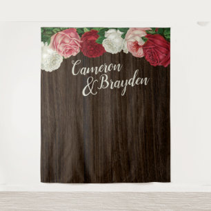 Wooded Floral Rustic Wedding Party Backdrop Tapestry