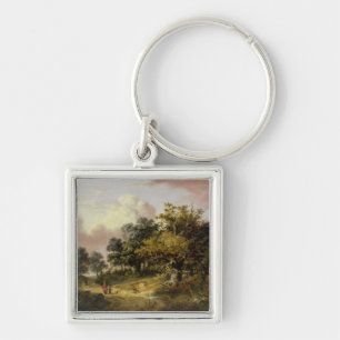 Wooded Landscape with Woman and Child Walking Down Key Ring