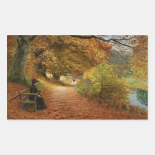 Wooded Path in Autumn Hans Andersen Brendekilde Rectangular Sticker