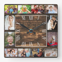 Wooden 12 family photo collage roman numerals  squ