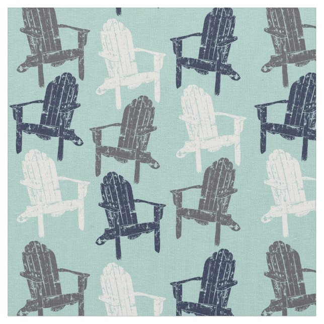 Wooden Adirondack Chairs Navy, Aqua Blue Patterned Fabric (Close Up)