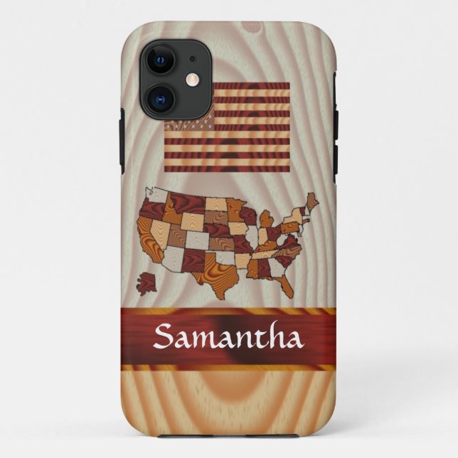 Wooden American flag and map Case-Mate iPhone Case (Back)