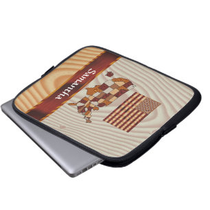 Wooden American flag and map Laptop Sleeve