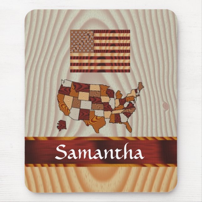 Wooden American flag and map Mouse Pad (Front)