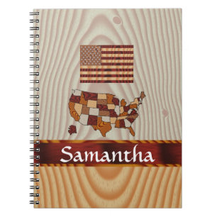 Wooden American flag and map Notebook