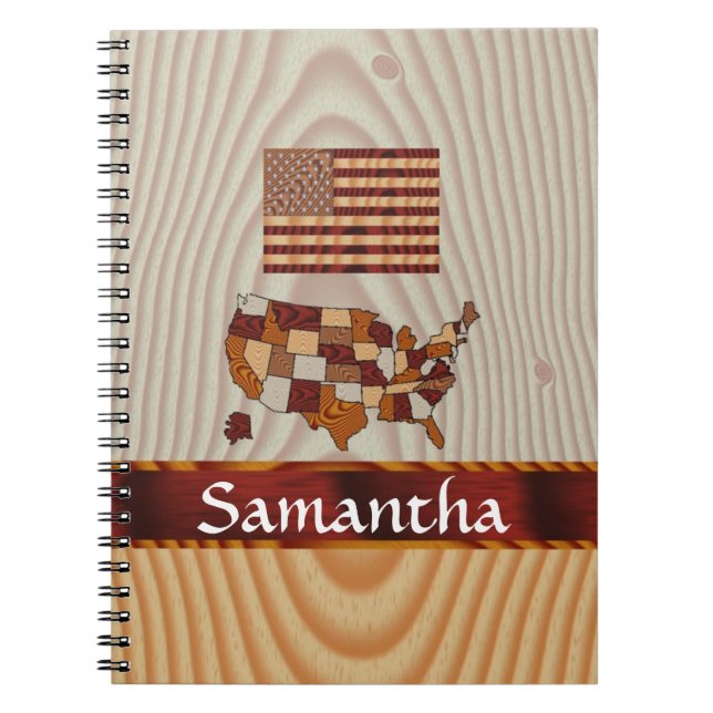Wooden American flag and map Notebook (Front)