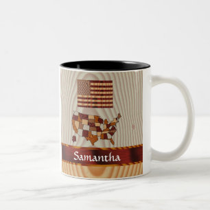 Wooden American flag and map Two-Tone Coffee Mug