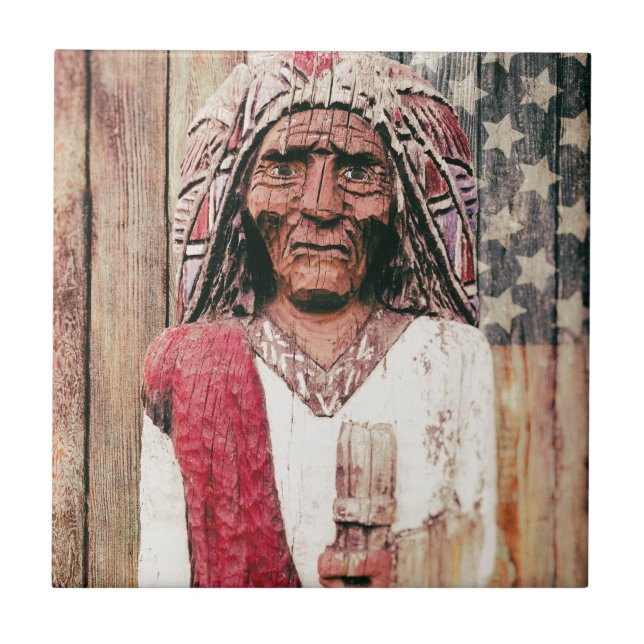 Wooden Antique Cigar Store Indian Ceramic Tile (Front)