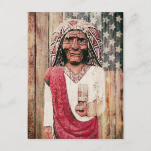 Wooden Antique Cigar Store Indian Postcard