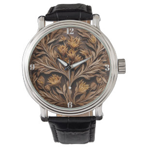 Wooden Australian Kangaroo Paw Flower Carving, Watch