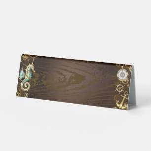 Wooden Background with Mechanical Seahorse