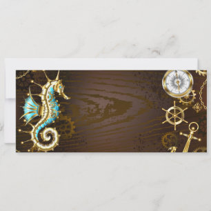 Wooden Background with Mechanical Seahorse Announcement