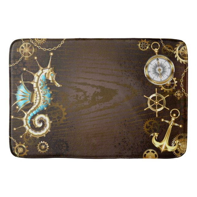 Wooden Background with Mechanical Seahorse Bath Mat (Front)
