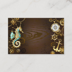 Wooden Background with Mechanical Seahorse Business Card