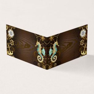 Wooden Background with Mechanical Seahorse Business Card