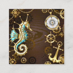 Wooden Background with Mechanical Seahorse Calling Card
