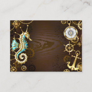 Wooden Background with Mechanical Seahorse Calling Card