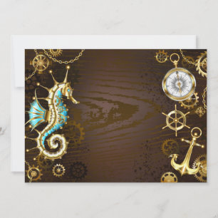 Wooden Background with Mechanical Seahorse Card