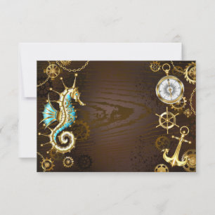 Wooden Background with Mechanical Seahorse Card