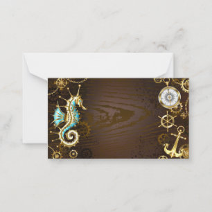 Wooden Background with Mechanical Seahorse Card