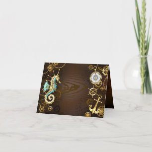 Wooden Background with Mechanical Seahorse Card