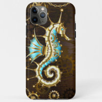 Wooden Background with Mechanical Seahorse