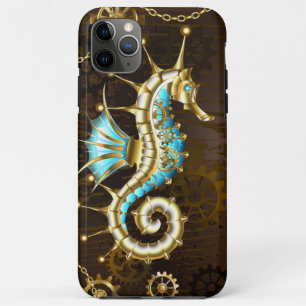 Wooden Background with Mechanical Seahorse iPhone 11 Pro Max Case