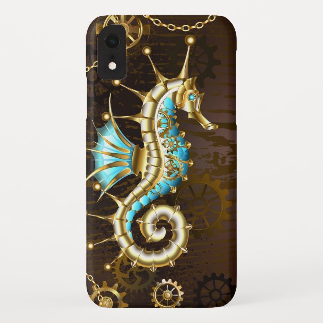 Wooden Background with Mechanical Seahorse Case-Mate iPhone Case (Back)