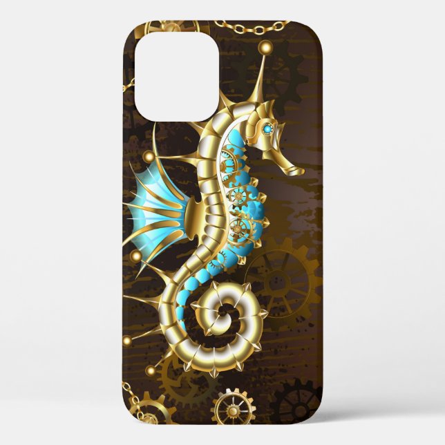 Wooden Background with Mechanical Seahorse Case-Mate iPhone Case (Back)
