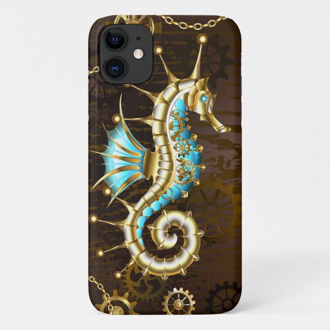 Wooden Background with Mechanical Seahorse Case-Mate iPhone Case (Back)