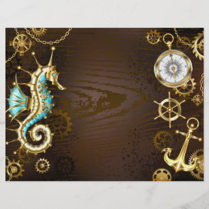 Wooden Background with Mechanical Seahorse Custom Letterhead