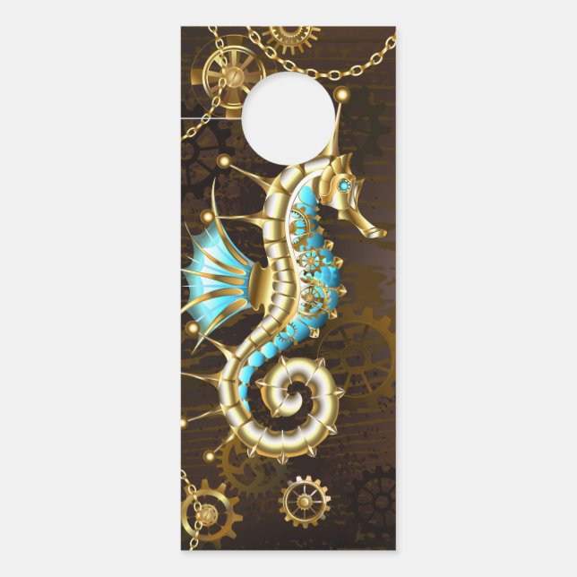 Wooden Background with Mechanical Seahorse Door Hanger (Front)