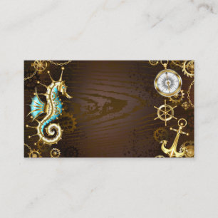 Wooden Background with Mechanical Seahorse Enclosure Card