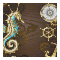 Wooden Background with Mechanical Seahorse