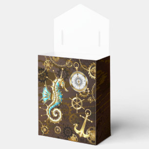 Wooden Background with Mechanical Seahorse Favour Box
