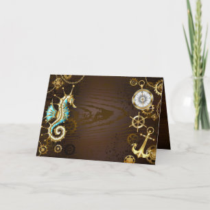 Wooden Background with Mechanical Seahorse Invitation