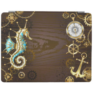Wooden Background with Mechanical Seahorse iPad Cover