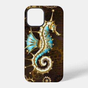 Wooden Background with Mechanical Seahorse iPhone 12 Pro Case