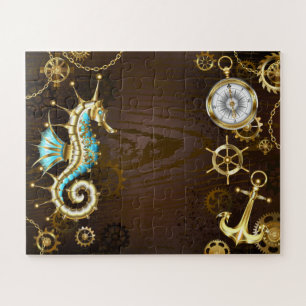 Wooden Background with Mechanical Seahorse Jigsaw Puzzle