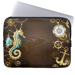 Wooden Background with Mechanical Seahorse Laptop Sleeve