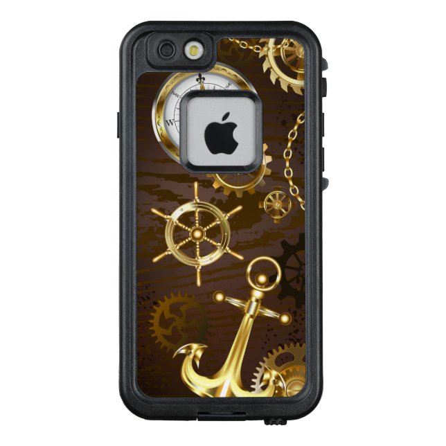 Wooden Background with Mechanical Seahorse LifeProof iPhone Case (Back)