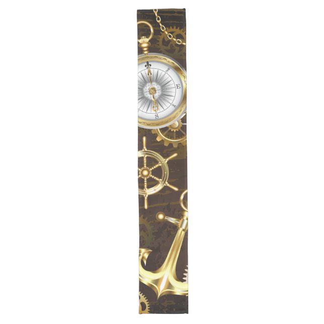 Wooden Background with Mechanical Seahorse Long Table Runner (Front)