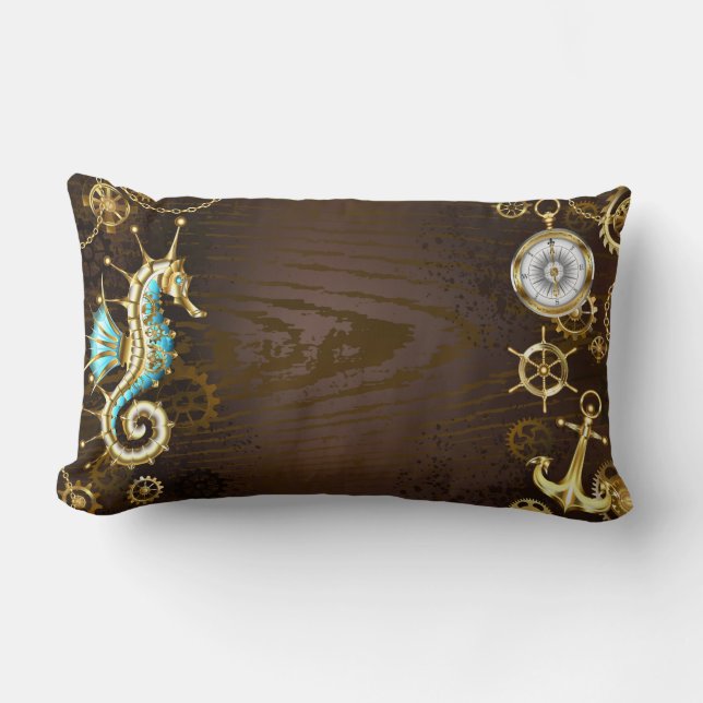 Wooden Background with Mechanical Seahorse Lumbar Cushion (Front)