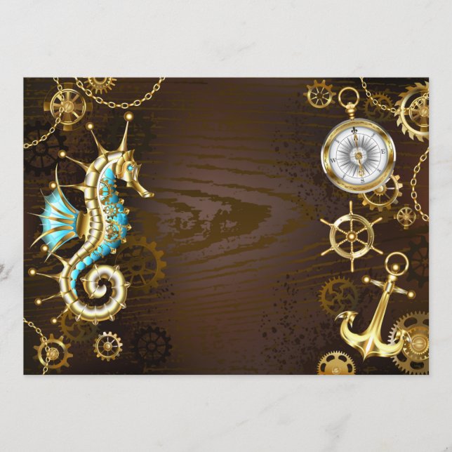 Wooden Background with Mechanical Seahorse Menu (Front)