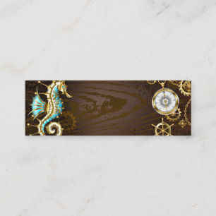 Wooden Background with Mechanical Seahorse Mini Business Card