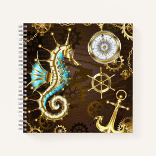 Wooden Background with Mechanical Seahorse Notebook