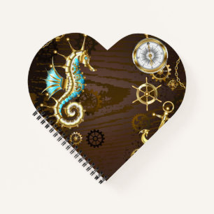 Wooden Background with Mechanical Seahorse Notebook