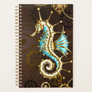 Wooden Background with Mechanical Seahorse Planner