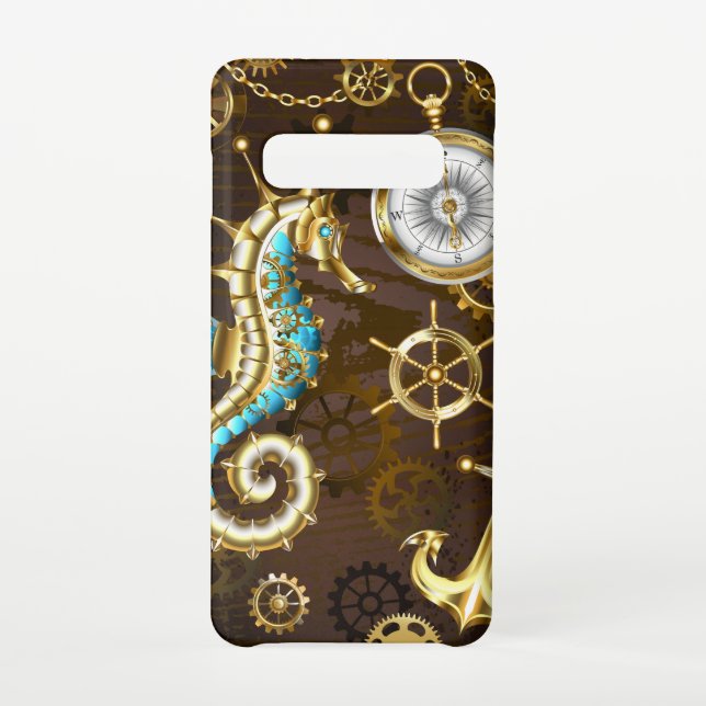 Wooden Background with Mechanical Seahorse Samsung Galaxy Case (Back)
