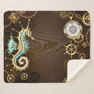 Wooden Background with Mechanical Seahorse Sherpa Blanket